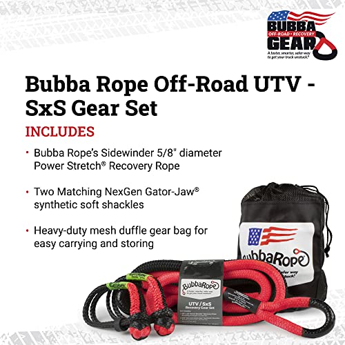 Bubba Rope Heavy-Duty Off-Road ATV, UTV & SxS Tow Recovery Gear Set – Power Stretch Recovery Rope, 5/8” x 20’ & NexGen PRO Gator-Jaw Synthetic Shackles, 5/16” x 5 .5” Orange