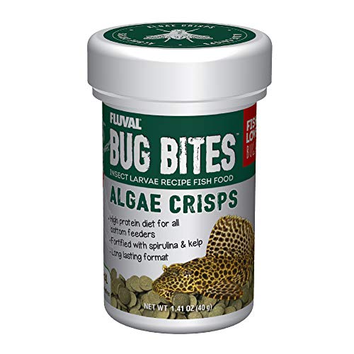 Fluval Bug Bites Algae Crisps for Bottom Feeders, Fish Food for Small to Medium Sized Fish, 1.41 oz, A7360, Brown