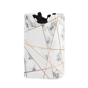 alaza large laundry basket white marble with gold geometric lines laundry bag hamper collapsible oxford cloth stylish home storage bin with handles, 22.7 inch