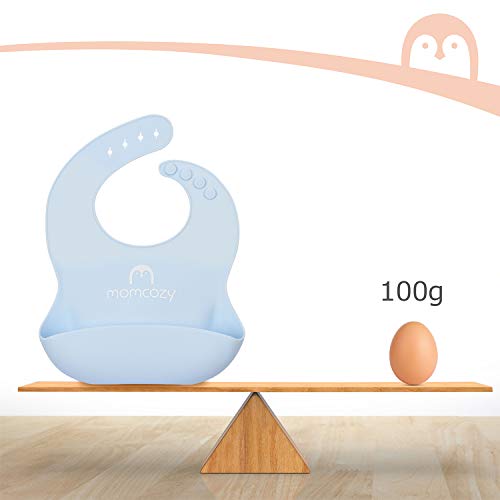 Momcozy Baby Silicone Bibs Easily Clean Set of 3, Soft Adjustable Toddler Silicone Bibs for Babies Girl and Boy, Waterproof, Pinkish Orange, Light Blue and Light Grey