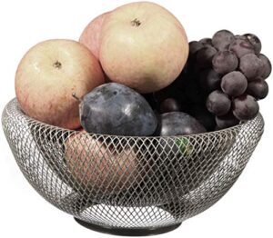 cq acrylic fruit basket for kitchen counter,fruit basket with banana hanger for kitchen countertop,fruit and vegetable storage holder,silver metal wire modern standing fruit basket