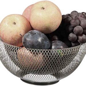 Cq acrylic Fruit Basket For Kitchen Counter,Fruit Basket With Banana Hanger For Kitchen Countertop,Fruit and Vegetable Storage Holder,Silver Metal Wire Modern Standing Fruit Basket