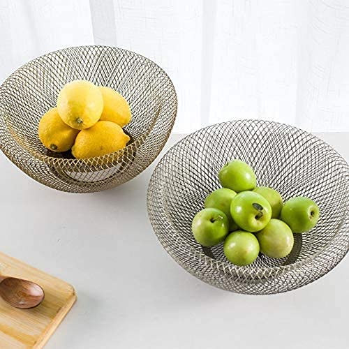 Cq acrylic Fruit Basket For Kitchen Counter,Fruit Basket With Banana Hanger For Kitchen Countertop,Fruit and Vegetable Storage Holder,Silver Metal Wire Modern Standing Fruit Basket