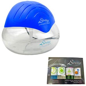 sirena twister deluxe pack (blue) included fragrance pack - water filter air freshener for home and office - essential oil aroma diffuser with led night light - small air cleaner for smoke and pets