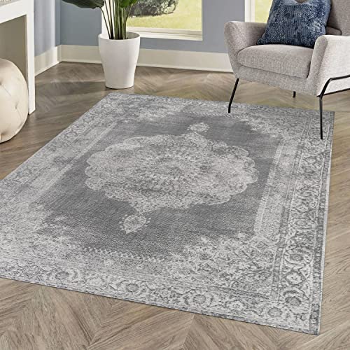 JONATHAN Y MDP403E-8 Rosalia Cottage Medallion Indoor Area-Rug Vintage Bohemian Easy-Cleaning Bedroom Kitchen Living Room Non Shedding, 8 ft x 10 ft, Gray/Dark Gray