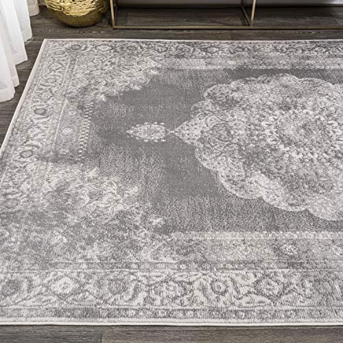 JONATHAN Y MDP403E-8 Rosalia Cottage Medallion Indoor Area-Rug Vintage Bohemian Easy-Cleaning Bedroom Kitchen Living Room Non Shedding, 8 ft x 10 ft, Gray/Dark Gray