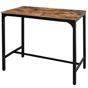 veikou 47'' bar height table industrial dining table, counter height bar table with adjustable legs, tall pub table with metal frame, rustic brown