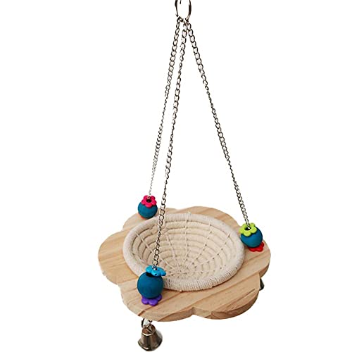 Litewoo Bird Hammock Bed Hanging Swing Nest Cotton Weave Hemp Rope Hut with Colorful Bells and Chew Toy for Parrot Parakeet Cockatiel Conure Lovebird Budgie