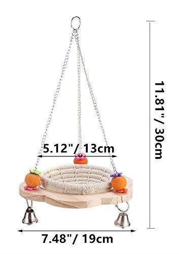 Litewoo Bird Hammock Bed Hanging Swing Nest Cotton Weave Hemp Rope Hut with Colorful Bells and Chew Toy for Parrot Parakeet Cockatiel Conure Lovebird Budgie