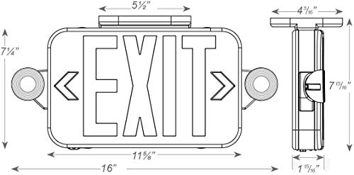 Litufine Double Face LED Combo Emergency EXIT Sign with 2 Adjustable Head Lights and Back Up Batteries- US Standard Red Letter Emergency Exit Lighting, UL 924 and CEC Qualified, 120-277 Voltage