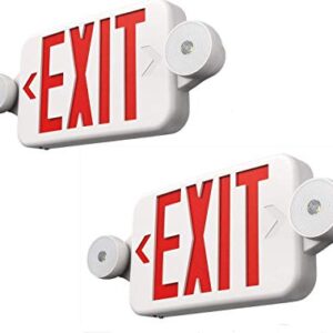 Litufine Double Face LED Combo Emergency EXIT Sign with 2 Adjustable Head Lights and Back Up Batteries- US Standard Red Letter Emergency Exit Lighting, UL 924 and CEC Qualified, 120-277 Voltage