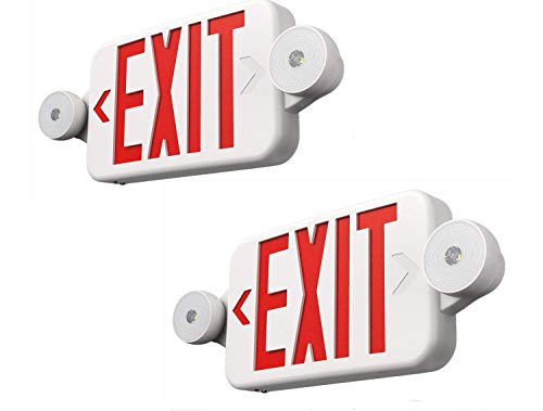 Litufine Double Face LED Combo Emergency EXIT Sign with 2 Adjustable Head Lights and Back Up Batteries- US Standard Red Letter Emergency Exit Lighting, UL 924 and CEC Qualified, 120-277 Voltage