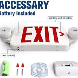 Litufine Double Face LED Combo Emergency EXIT Sign with 2 Adjustable Head Lights and Back Up Batteries- US Standard Red Letter Emergency Exit Lighting, UL 924 and CEC Qualified, 120-277 Voltage