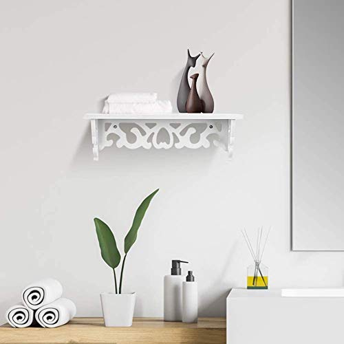 GOTOTOP Floating Shelf White Wall Mounted, Modern Wooden Wood Wall Shelf Carved Cutout Design Storage Rack Chic Filigree Style for Home, Living Room, Bedding Room, Study, Kids Room, Office
