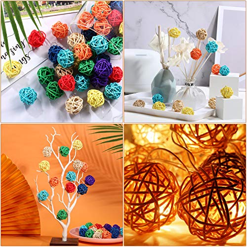 Sumind 80 Pieces Bird Toy Rattan Balls Parrot Pet Chewing Wicker Toys Small Animals Cage Accessories for Parakeet Budgie Cockatoo Wedding Party Table Decoration, 30 mm Random Color