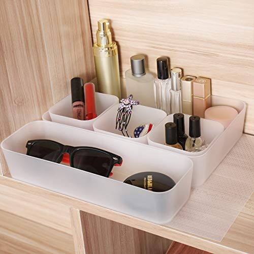 Cabilock Vanity and Desk Drawer Organizers with Shelf Liner(30 * 150mm),Vanity Drawer Organizer Makeup Containers Cabinet Organizers for Kitchen Office Bathroom 7 Pcs/Set