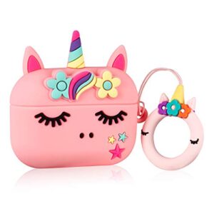 mulafnxal for airpod pro 2019/pro 2 gen 2022 case, cute cartoon silicone air pods cover, 3d funny unique fun cool keychain kits soft skin cases kids boys teens girls for airpods pro (flower unicorn)