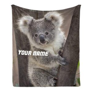 cuxweot custom blanket with your name text,personalized koala bear super soft fleece throw blanket for couch sofa bed (50 x 60 inches)