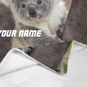 CUXWEOT Custom Blanket with Your Name Text,Personalized Koala Bear Super Soft Fleece Throw Blanket for Couch Sofa Bed (50 X 60 inches)