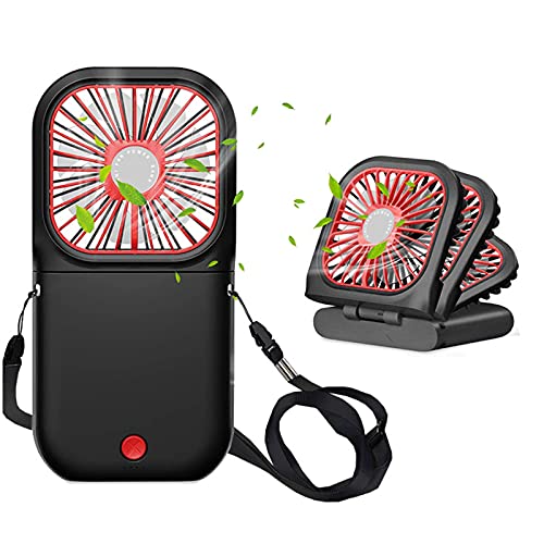 Allxin Portable Neck Fan Mini Quiet Handheld Personal Foldable USB Rechargeable Fan Operated for Home Office Outdoor Travel, 3000mAh Power Bank Hands Free Necklace Fans (Black)