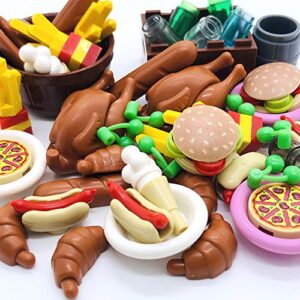building blocks city food accessories set hamburger french fries pizze chicken hot dog cherry toys parts compatible major brand, 79pieces