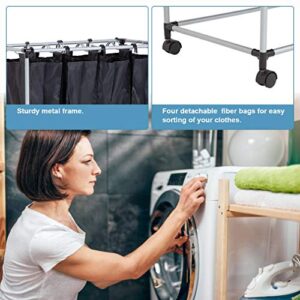BestOffice 4 Bag Laundry Basket Laundry Hamper Sorter Laundry Sorters Cart with Heavy Duty Rolling Wheels Organization and Storage for Laundry Room
