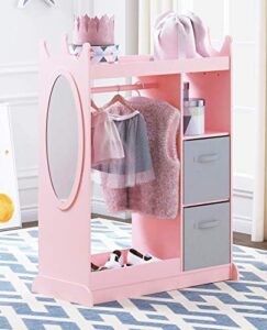 utex kids dress up storage with mirror and storage bin,kids armoire dresser with mirror, costume closet for kids, pretend storage closet for kids,costume storage dresser(pink)