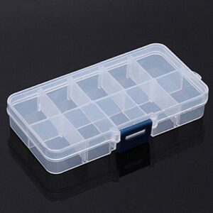 10 removable grid compartment clear rectangle plastic storage box, jewelry and crafts organizer container with adjustable dividers（1 pack）