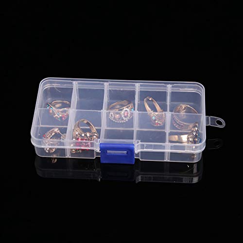 10 Removable Grid Compartment Clear Rectangle Plastic Storage Box, Jewelry and Crafts Organizer Container with Adjustable Dividers（1 Pack）