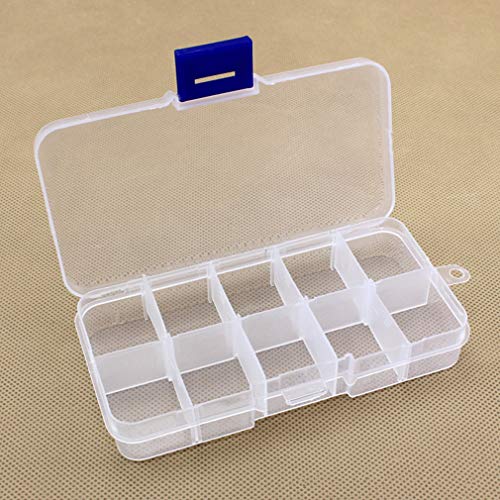 10 Removable Grid Compartment Clear Rectangle Plastic Storage Box, Jewelry and Crafts Organizer Container with Adjustable Dividers（1 Pack）