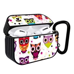 shockproof portable protective hard printing pattern cover case with carabiner compatible with airpods pro / floral owls