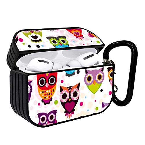 Shockproof Portable Protective Hard Printing Pattern Cover Case with Carabiner Compatible with AirPods Pro / Floral Owls