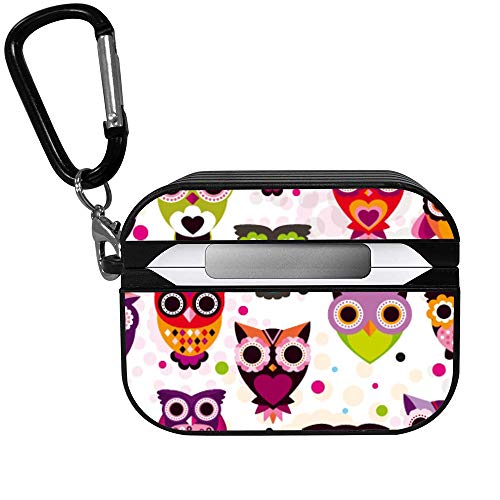 Shockproof Portable Protective Hard Printing Pattern Cover Case with Carabiner Compatible with AirPods Pro / Floral Owls
