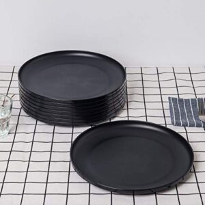 9.75-inch Black Plastic Dinner Plates, Set of 8, Microwave/Dishwasher Safe, BPA Free (8, Black)