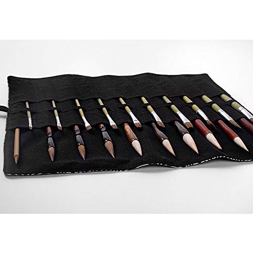 20 Slots Artist Paint Brush Roll Up Bag Holder Canvas Pouch Makeup Case Organizer Rollup Protection（Without Brushes） (Golden spray)