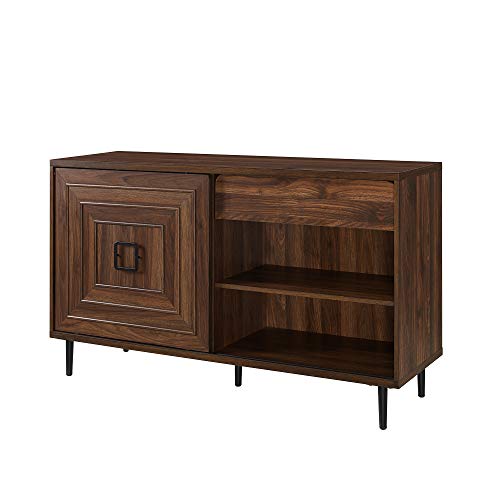 Walker Edison Mid-Century Modern Wood Kitchen Buffet Sideboard-Entryway Serving Storage Cabinet Doors-Dining Room Console, 52 Inch, Dark Walnut