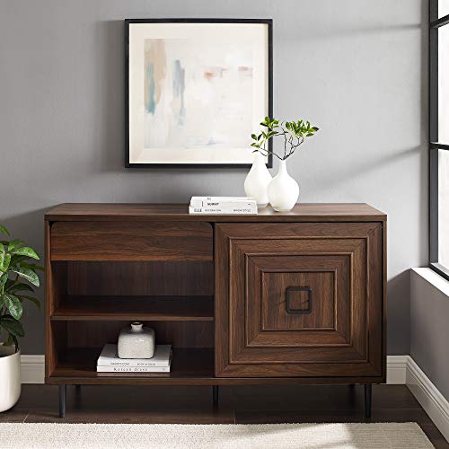 Walker Edison Mid-Century Modern Wood Kitchen Buffet Sideboard-Entryway Serving Storage Cabinet Doors-Dining Room Console, 52 Inch, Dark Walnut