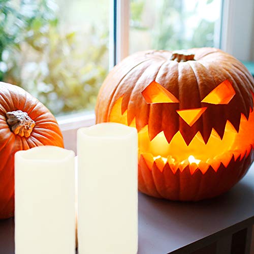 Outdoor Waterproof Flameless LED Pillar Candles with Timer Battery Operated Plastic Large Decorative Electric Candle Lights for Halloween Christmas Wedding Party Centerpiece Decoration 2 Pack 3"x7"