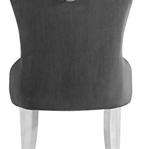 Meridian Furniture Carmen Collection Modern | Contemporary Velvet Upholstered Dining Chair with Button Tufting and Chrome Metal Legs, Set of 2, Grey, 21.5" W x 27" D x 39.5" H