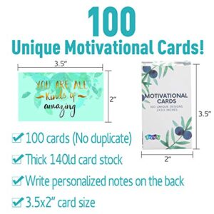 100 Motivational cards with inspirational quotes - encouragement and kindness cards shows gratitude and appreciation. Affirmation cards set contains 100 uniquely designed mini note cards