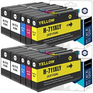 lcl compatible ink cartridge pigment replacement for hp 711xl 711 xl high yield designjet t120 24 t120 610 t520 24 t520 36 t520 610 t520 914 t125 24 (10-pack 4black 2cyan 2magenta 2yellow)