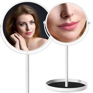 Ettori Makeup Mirror Dual Sided Vanity Mirror, 1X and 5X Magnification, 360 Swivel Round Mirror, No Light, White