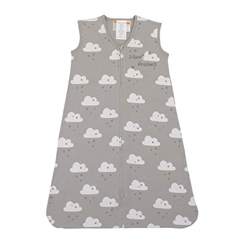 Sumersault Grey & White Clouds All-Over Printed 100% Cotton Wearable Blanket with Embroidery "Sweet Dreams", Grey, White, Medium