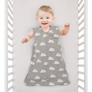 Sumersault Grey & White Clouds All-Over Printed 100% Cotton Wearable Blanket with Embroidery "Sweet Dreams", Grey, White, Medium