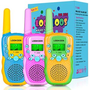 looikoos walkie talkies for kids, 3 kms long range walky talky radio kid toy gifts for boys and girls 3 pack