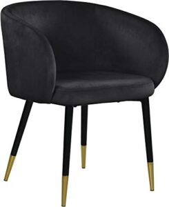 meridian furniture louise collection modern | contemporary velvet upholstered dining chair with gold tipped, black metal legs, 24" w x 23.5" d x 30" h