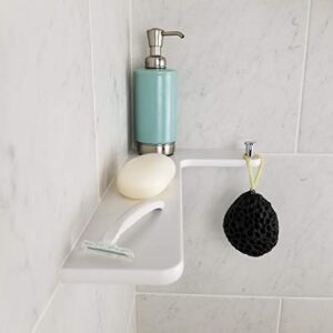 TileWare Corner Shelf for Bathroom Shower & Tub with Sponge or Loofah Hook, Bath - Floating Tile Wall Mount Shelves & Organizer Stand for Shampoo & Bathtub Accessories (Polished Chrome - Hook)