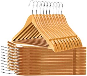 quality wooden hangers - semi contoured hanger set in 20-pack - solid wood coat hangers with stylish chrome hooks - heavy-duty clothes, jacket, shirt, pants, suit curved hangers (natural, 20)