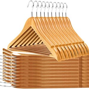 Quality Wooden Hangers - Semi Contoured Hanger Set in 20-Pack - Solid Wood Coat Hangers with Stylish Chrome Hooks - Heavy-Duty Clothes, Jacket, Shirt, Pants, Suit Curved Hangers (Natural, 20)