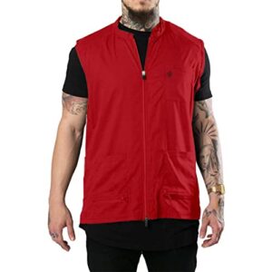barber strong the barber vest, men's red, hair repellent, ultra lightweight and breathable mesh side panels, sleeveless, features 3 pockets and 2-way zipper closure - size 2xl, great for pet grooming
